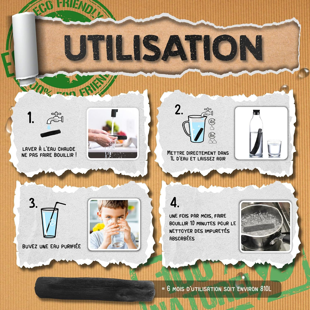Binchotan x3 Baytiz, charbon actif pour filtrer l'eau