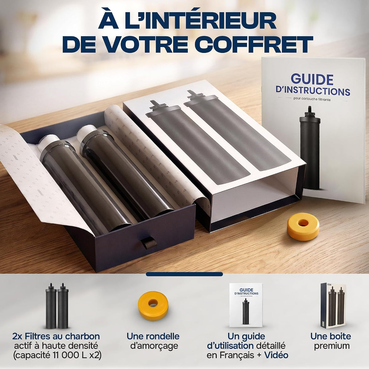Cartouches filtrantes au charbon actif Baytiz pour filtre à eau par gravité