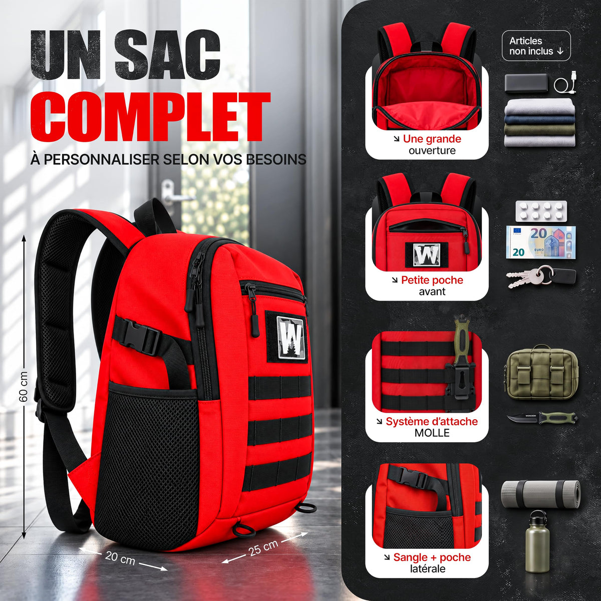 Sac de survie complet noir