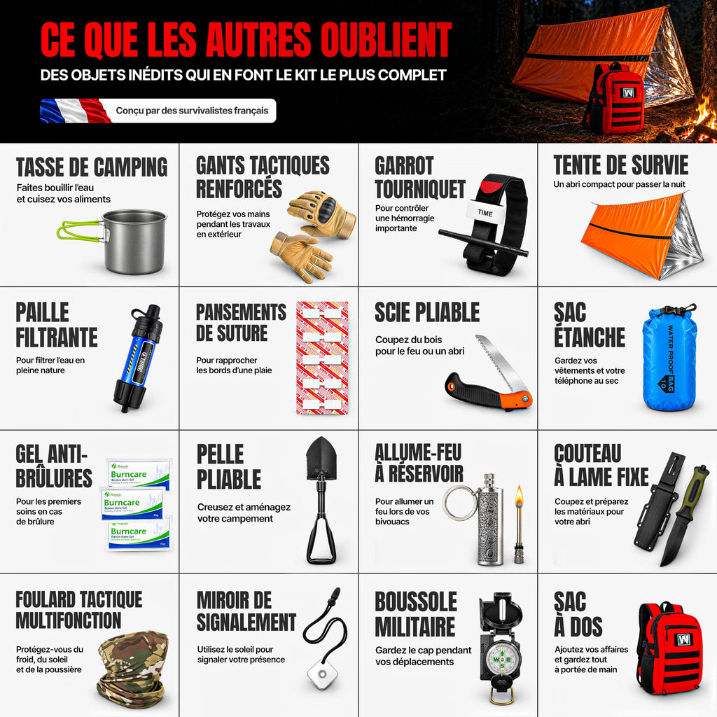 Sac de survie complet noir